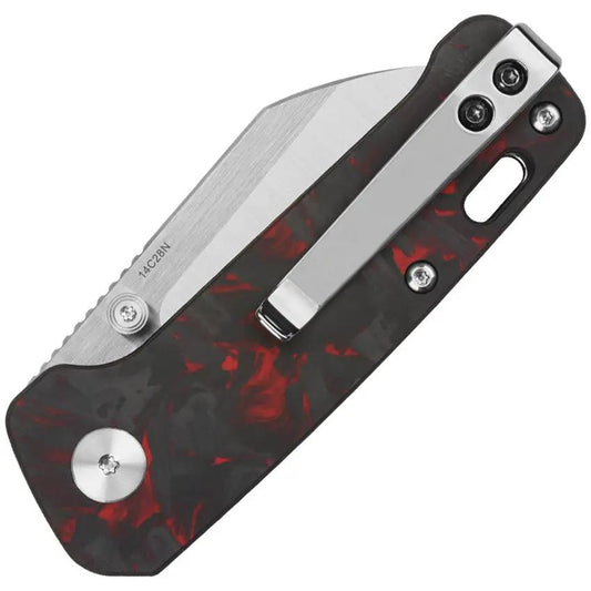 QSP Mini Penguin Linerlock Knife Red Shredded Carbon Fiber Onlay - 14C28N Sandvik Blade For EDC Enthusiasts by QSP Knife
