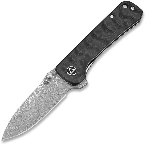 QSP Hawk Linerlock Damascus Carbon Fiber EDC Knife For Enthusiasts With Ceramic Bearings by QSP Knife