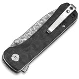 QSP Hawk Linerlock Damascus Carbon Fiber EDC Knife For Enthusiasts With Ceramic Bearings by QSP Knife