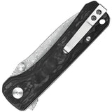 QSP Hawk Linerlock Knife Damascus Blade - Rugged Shredded Carbon Fiber Handle For EDC by QSP Knife