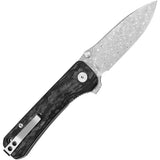 QSP Hawk Linerlock Knife Damascus Blade - Rugged Shredded Carbon Fiber Handle For EDC by QSP Knife
