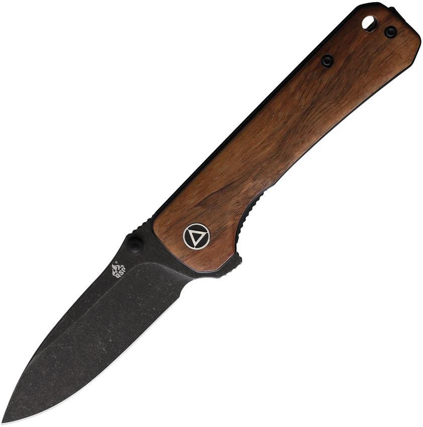 QSP Hawk Linerlock Folding Knife EDC Ready Mkuruti Wood Handle 14C28N Black Stonewash Thumb Stud Pocket Clip by QSP Knife
