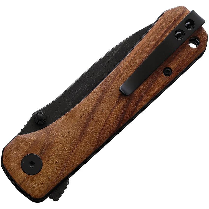 QSP Hawk Linerlock Folding Knife EDC Ready Mkuruti Wood Handle 14C28N Black Stonewash Thumb Stud Pocket Clip by QSP Knife