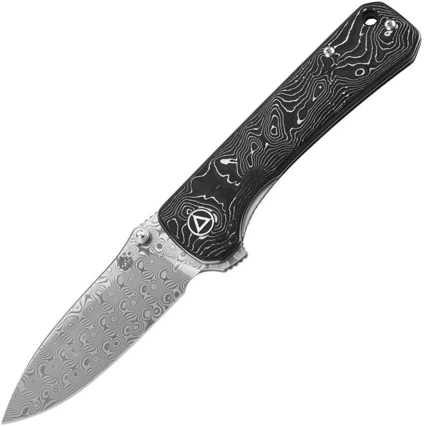 QSP Knife Hawk Linerlock Damascus Steel Blade Aluminum Foil Carbon Fiber Handle Premium EDC Enthusiasts by QSP Knife