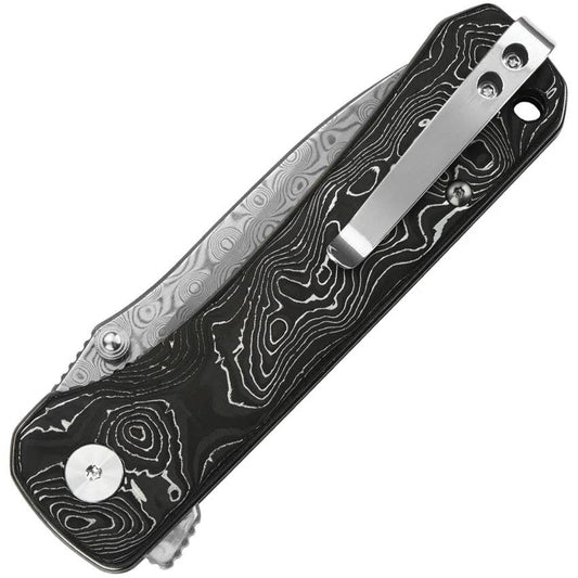 QSP Knife Hawk Linerlock Damascus Steel Blade Aluminum Foil Carbon Fiber Handle Premium EDC Enthusiasts by QSP Knife