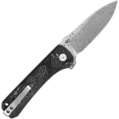 QSP Knife Hawk Linerlock Damascus Steel Blade Aluminum Foil Carbon Fiber Handle Premium EDC Enthusiasts by QSP Knife