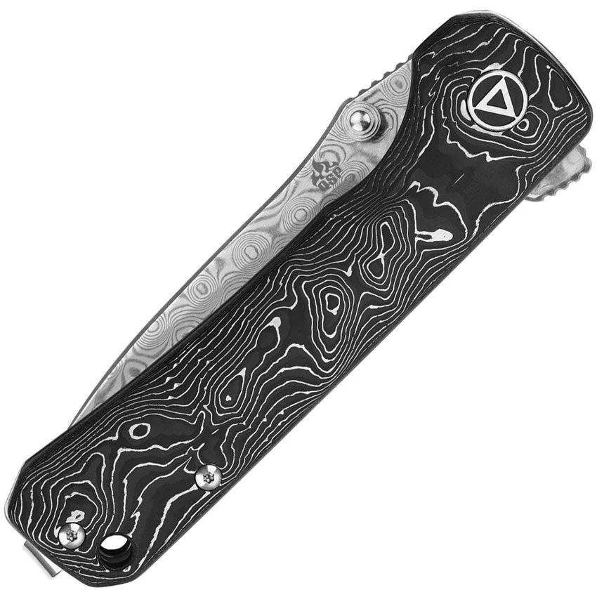 QSP Knife Hawk Linerlock Damascus Steel Blade Aluminum Foil Carbon Fiber Handle Premium EDC Enthusiasts by QSP Knife