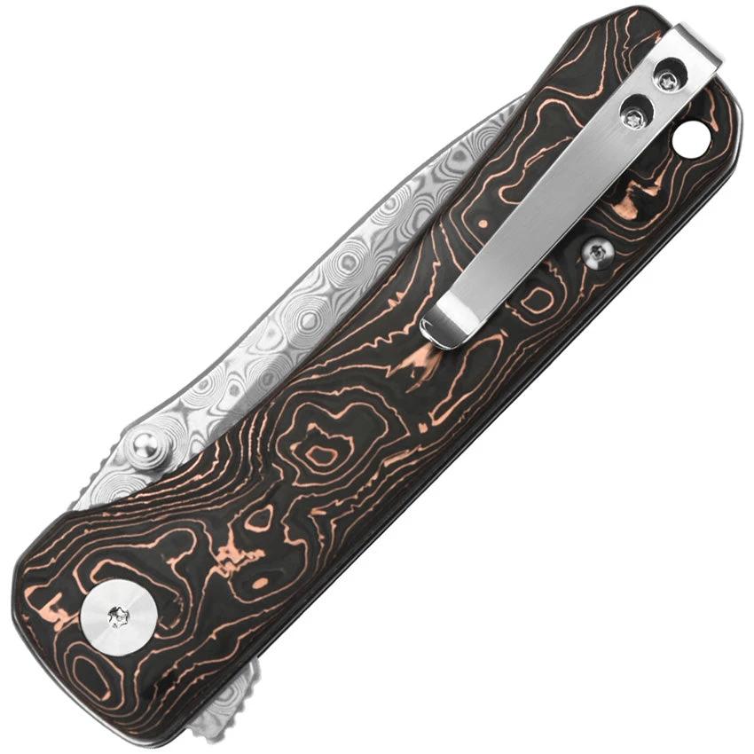 QSP Hawk Linerlock Damascus Blade EDC Knife With Copper Foil Carbon Fiber Handle And Clip For EDC Enthusiasts by QSP Knife