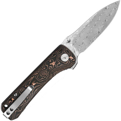 QSP Hawk Linerlock Damascus Blade EDC Knife With Copper Foil Carbon Fiber Handle And Clip For EDC Enthusiasts by QSP Knife