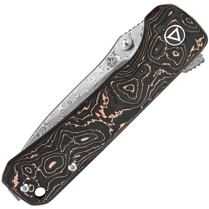 QSP Hawk Linerlock Damascus Blade EDC Knife With Copper Foil Carbon Fiber Handle And Clip For EDC Enthusiasts by QSP Knife