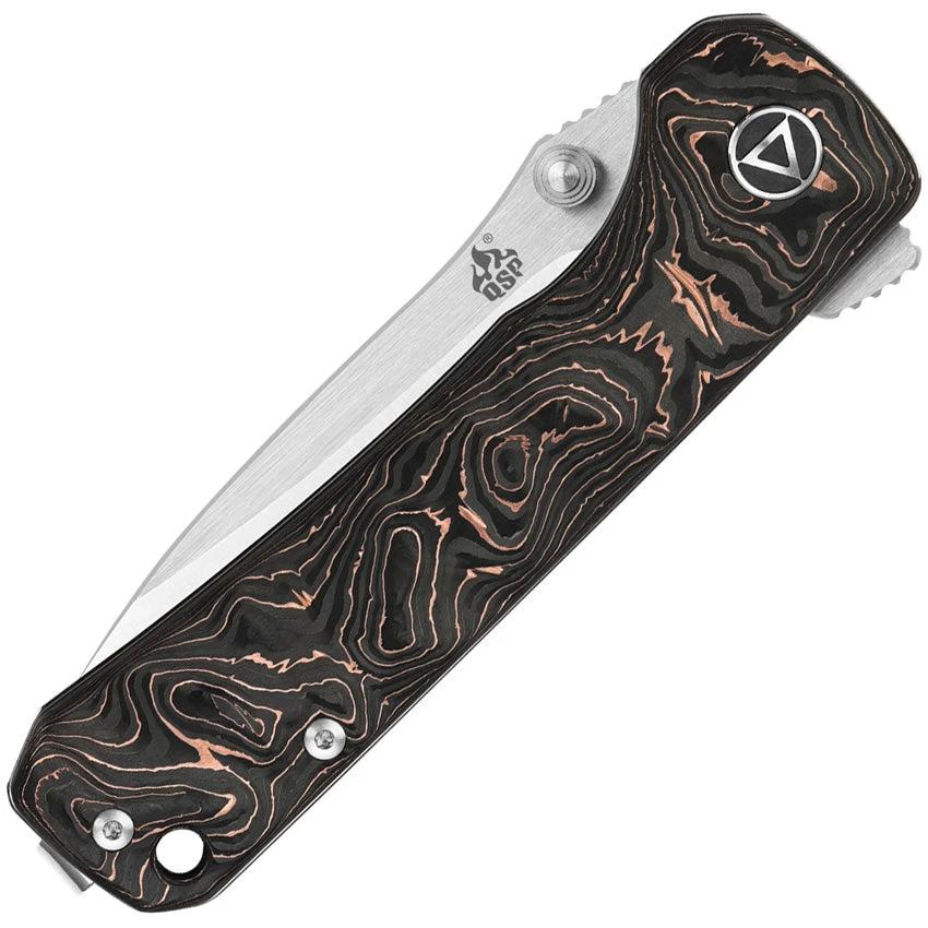 QSP Hawk Linerlock EDC Knife For Enthusiasts With Copper Foil Carbon Fiber Handle And S35VN Blade by QSP Knife