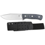 QSP Knife Bison Fixed Blade - D2 Satin Finish, 4.5 Inch Full Tang, Denim Linen Micarta Handle by QSP Knife