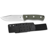 QSP Bison Fixed Blade Knife - D2 Satin Clip Point 4.5 Inch Full Tang Green Linen Micarta Kydex Sheath by QSP Knife