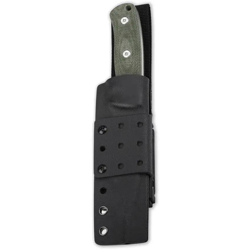 QSP Bison Fixed Blade Knife - D2 Satin Clip Point 4.5 Inch Full Tang Green Linen Micarta Kydex Sheath by QSP Knife