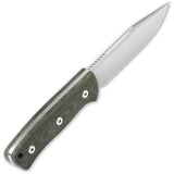 QSP Bison Fixed Blade Knife - D2 Satin Clip Point 4.5 Inch Full Tang Green Linen Micarta Kydex Sheath by QSP Knife
