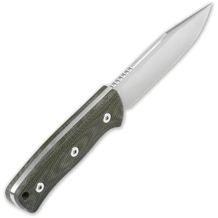 QSP Bison Fixed Blade Knife - D2 Satin Clip Point 4.5 Inch Full Tang Green Linen Micarta Kydex Sheath by QSP Knife