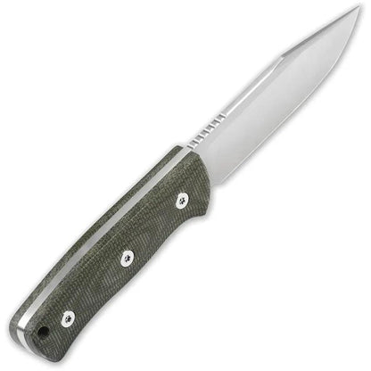 QSP Bison Fixed Blade Knife - D2 Satin Clip Point 4.5 Inch Full Tang Green Linen Micarta Kydex Sheath by QSP Knife