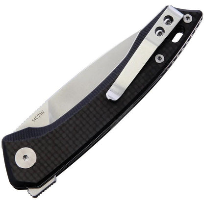 QSP Leopard Linerlock Knife With Carbon Fiber Handle And Satin 14C28N Blade For EDC Enthusiasts by QSP Knife