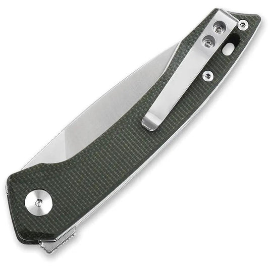QSP Leopard Linerlock Knife Green Linen Micarta - Satin 14C28N Blade For Everyday Carry by QSP Knife