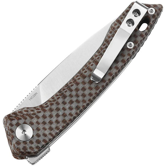 QSP Leopard Premium Linerlock Knife QS135D For EDC Enthusiasts 3 Inch Satin 14C28N Blade Brown Micarta by QSP Knife