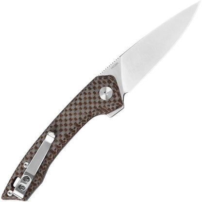 QSP Leopard Premium Linerlock Knife QS135D For EDC Enthusiasts 3 Inch Satin 14C28N Blade Brown Micarta by QSP Knife