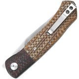 QSP Gannet Linerlock Folding Knife - Satin 154CM Blade With Brown Micarta Handle And Carbon Fiber Bolsters by QSP Knife