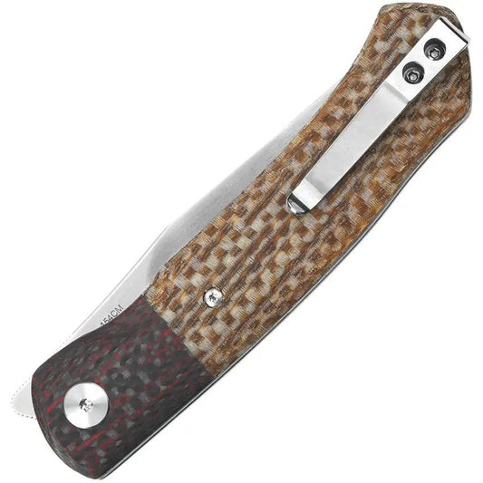 QSP Gannet Linerlock Folding Knife - Satin 154CM Blade With Brown Micarta Handle And Carbon Fiber Bolsters by QSP Knife