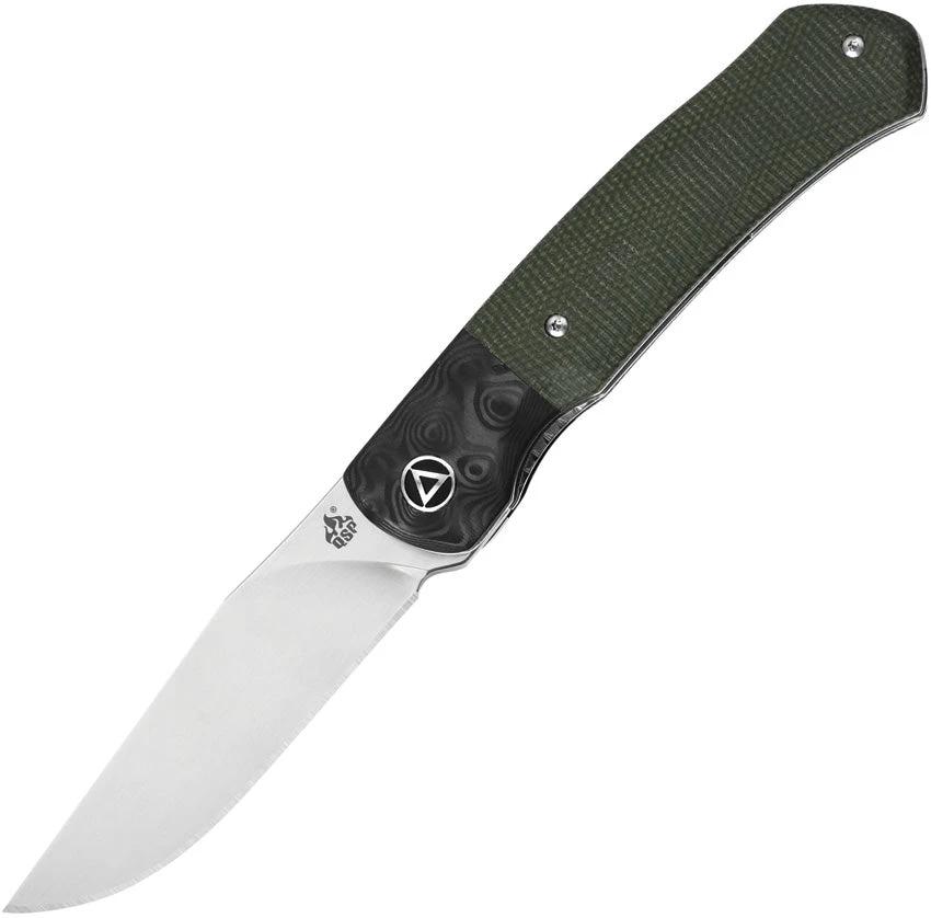 QSP Gannet Linerlock Knife Green Linen Micarta With Carbon Fiber Bolster 154CM Satin Blade For EDC Enthusiasts by QSP Knife