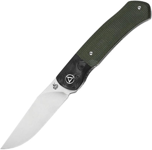 QSP Gannet Linerlock Knife Green Linen Micarta With Carbon Fiber Bolster 154CM Satin Blade For EDC Enthusiasts by QSP Knife