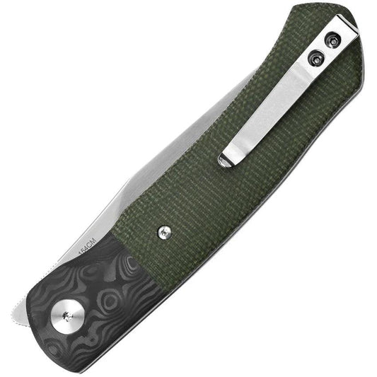QSP Gannet Linerlock Knife Green Linen Micarta With Carbon Fiber Bolster 154CM Satin Blade For EDC Enthusiasts by QSP Knife