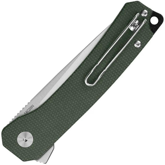 QSP Osprey Linerlock Knife - Green Micarta Handle, Extended Tang, 3.25in Satin Blade For EDC by QSP Knife