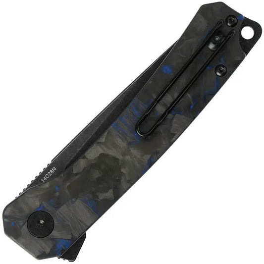 QSP Osprey Linerlock Knife - 14C28N Blade, G10 Handle With Blue Carbon Fiber Overlay And Extended Tang For EDC by QSP Knife