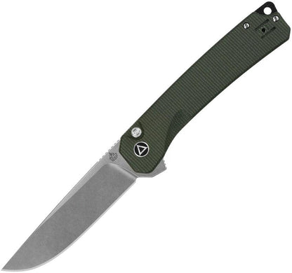 QSP Osprey XL Button Lock Knife D2 Steel 4.75 Inch Closed Green Canvas Micarta Handle For EDC Enthusiasts Rugged Durability by QSP Knife