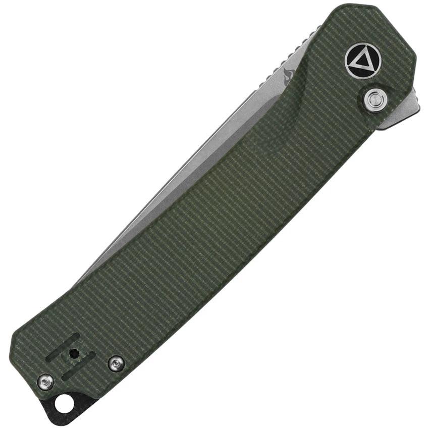QSP Osprey XL Button Lock Knife D2 Steel 4.75 Inch Closed Green Canvas Micarta Handle For EDC Enthusiasts Rugged Durability by QSP Knife