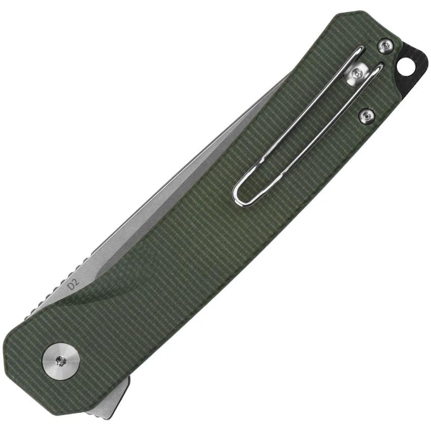 QSP Osprey XL Button Lock Knife D2 Steel 4.75 Inch Closed Green Canvas Micarta Handle For EDC Enthusiasts Rugged Durability by QSP Knife
