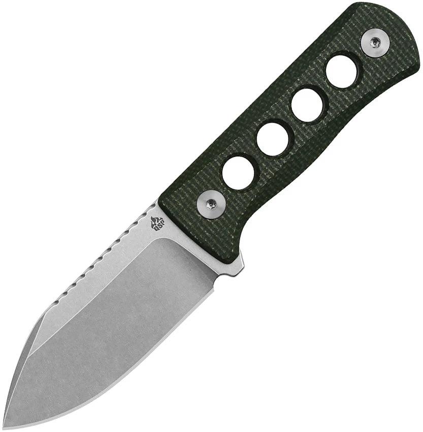 QSP Canary Neck Knife Green Canvas Micarta Full Tang Handle 14C28N EDC Survival With Ball Chain Kydex Sheath Included by QSP Knife
