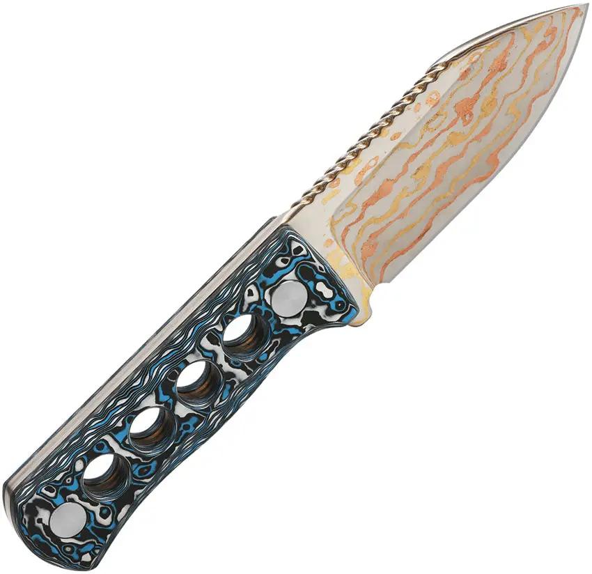 QSP Canary Copper Damascus Neck Knife QS141-G - Compact EDC Blade With Carbon Fiber Handle by QSP Knife