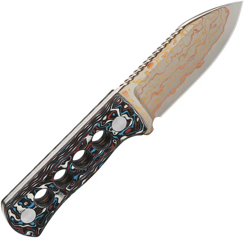 QSP Canary Neck Knife Copper Damascus QS141-H - Compact EDC Tool with Quick Access and Bold Copper Blade by QSP Knife