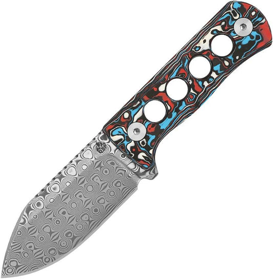 QSP Knife Canary Damascus Neck Knife QS141 J For Outdoor Enthusiasts And EDC With Patriotic Carbon Fiber Handle by QSP Knife