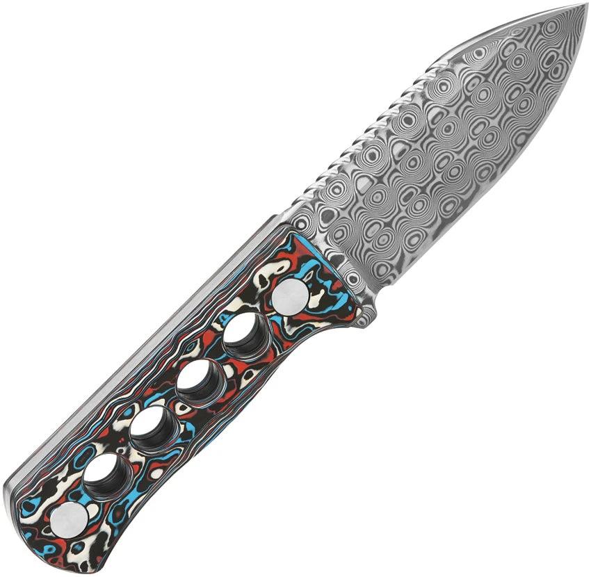 QSP Knife Canary Damascus Neck Knife QS141 J For Outdoor Enthusiasts And EDC With Patriotic Carbon Fiber Handle by QSP Knife