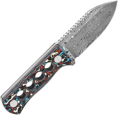 QSP Knife Canary Damascus Neck Knife QS141 J For Outdoor Enthusiasts And EDC With Patriotic Carbon Fiber Handle by QSP Knife