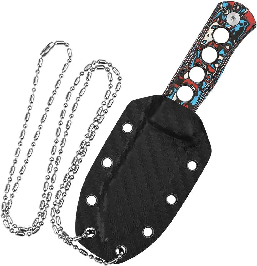 QSP Knife Canary Damascus Neck Knife QS141 J For Outdoor Enthusiasts And EDC With Patriotic Carbon Fiber Handle by QSP Knife