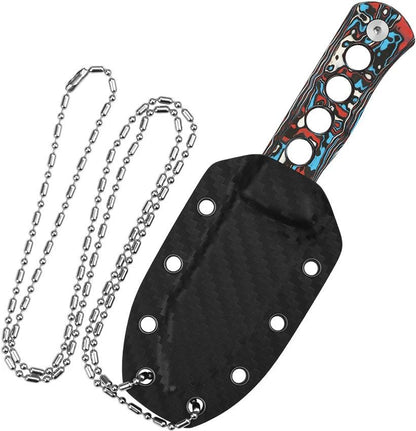 QSP Knife Canary Damascus Neck Knife QS141 J For Outdoor Enthusiasts And EDC With Patriotic Carbon Fiber Handle by QSP Knife