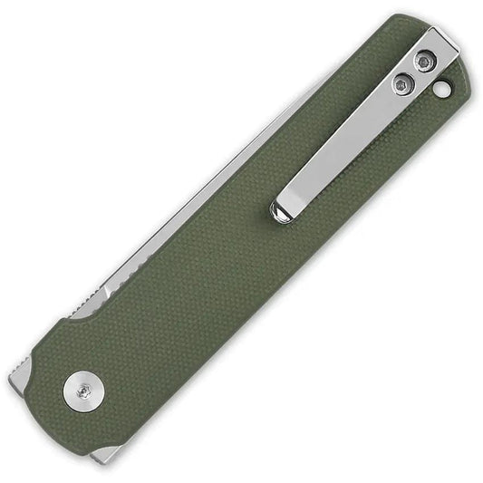 QSP Lark Linerlock EDC Knife - Green G10 Handle, Satin 14C28N Blade, Extended Tang, Pocket Clip for Daily Carry by QSP Knife