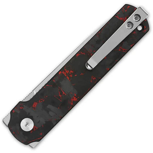 QSP Lark Linerlock EDC Knife Satin Blade - 14C28N Sandvik Precision With Red Shredded CF Onlay On Black G10 Handle by QSP Knife