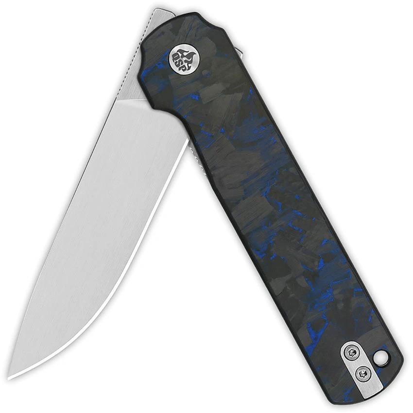 QSP Lark Linerlock Folding Knife Blue Carbon Fiber Onlay 14C28N Blade for Premium EDC Enthusiasts by QSP Knife