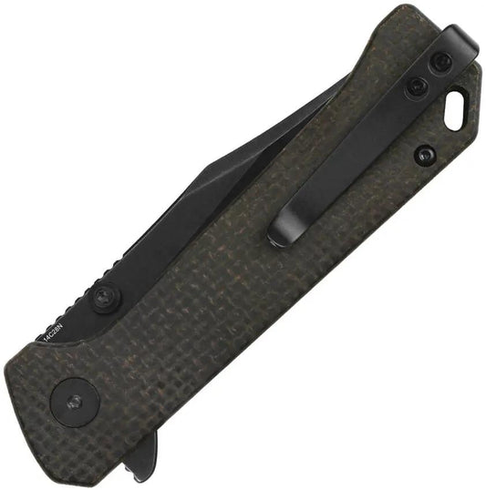 QSP Grebe Button Lock Knife - Compact 3-Inch Clip Point Blade With Dark Brown Micarta Handle by QSP Knife