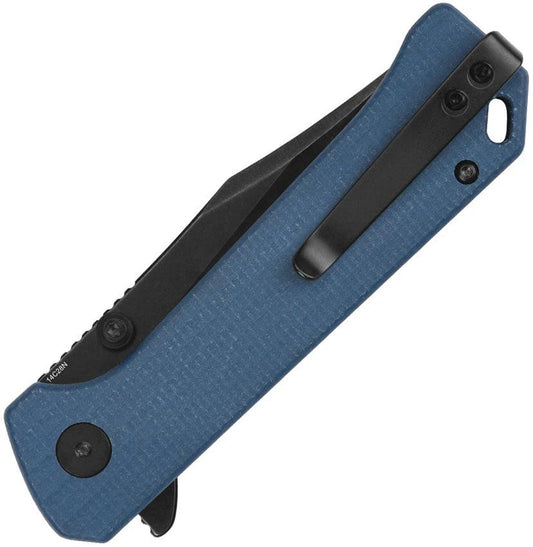 QSP Grebe Button Lock Knife For EDC And Outdoors With Reliable Sandvik Blade And Blue Micarta by QSP Knife