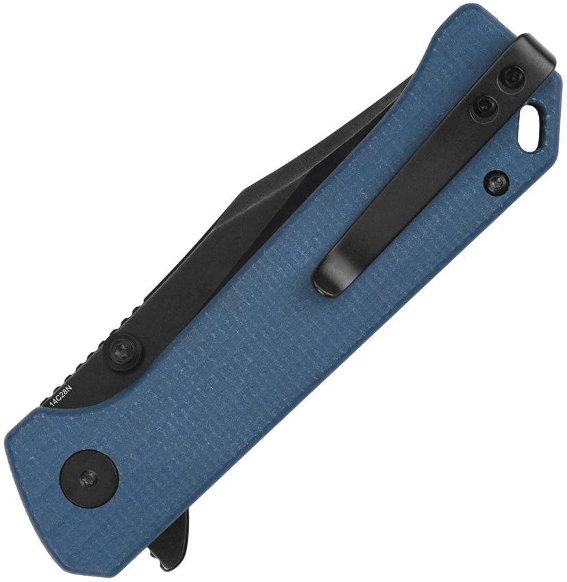 QSP Grebe Button Lock Knife For EDC And Outdoors With Reliable Sandvik Blade And Blue Micarta by QSP Knife