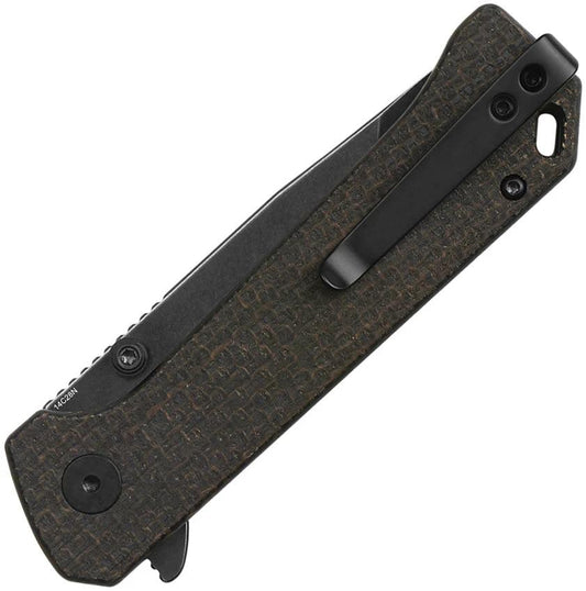 QSP Grebe T Button Lock Knife With 3In Black Stonewash 14C28N Tanto Blade Rich Brown Micarta Handle EDC by QSP Knife